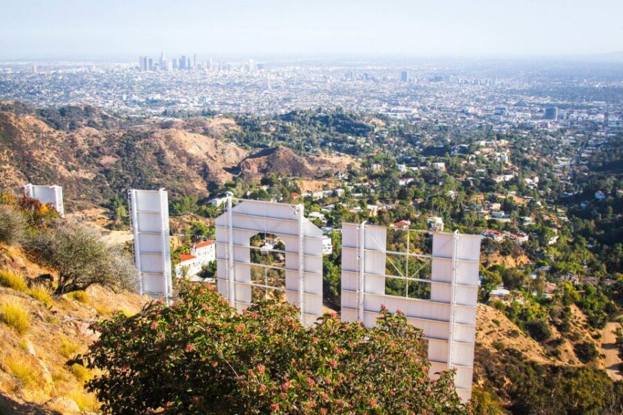 Private Hollywood Sign Adventure Hike - Cresting the mountain: Downtown, studios, and that LA scale